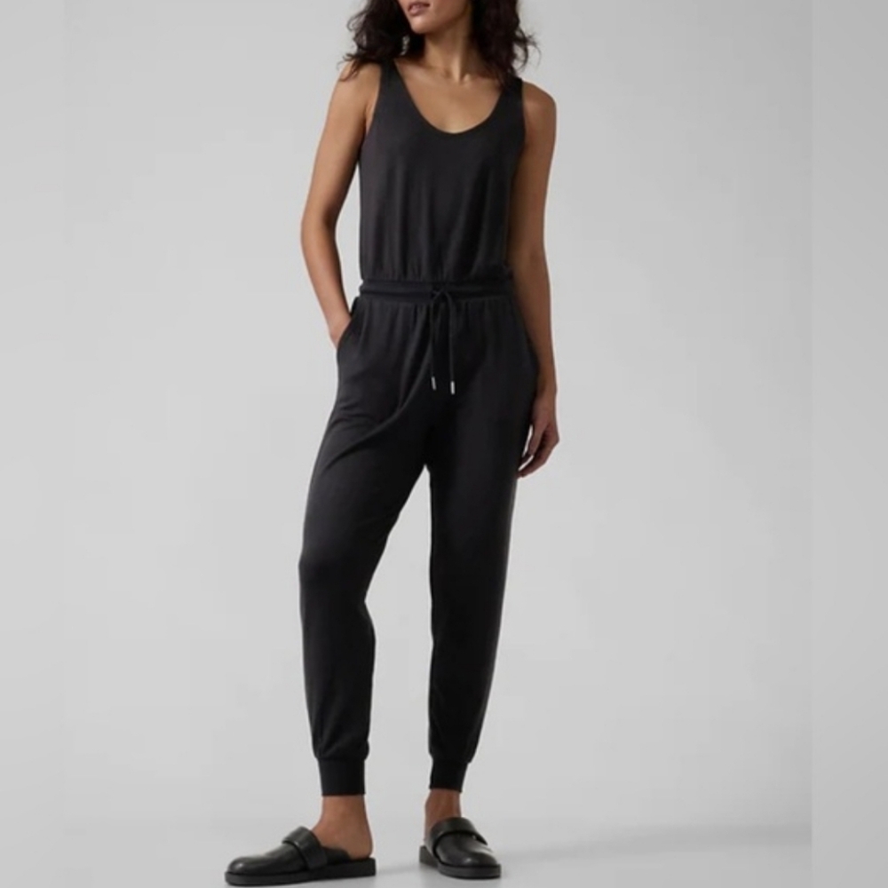 Athleta Balance Sleeveless Jumpsuit Medium Black NWT French Terry Loungewear